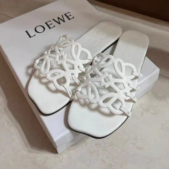 LOEWE PETAL ANAGRAM SLIDE SANDALS.