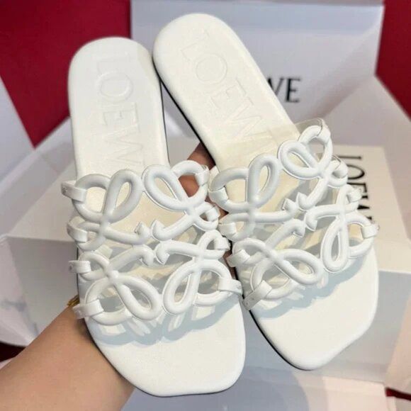 LOEWE PETAL ANAGRAM SLIDE SANDALS.