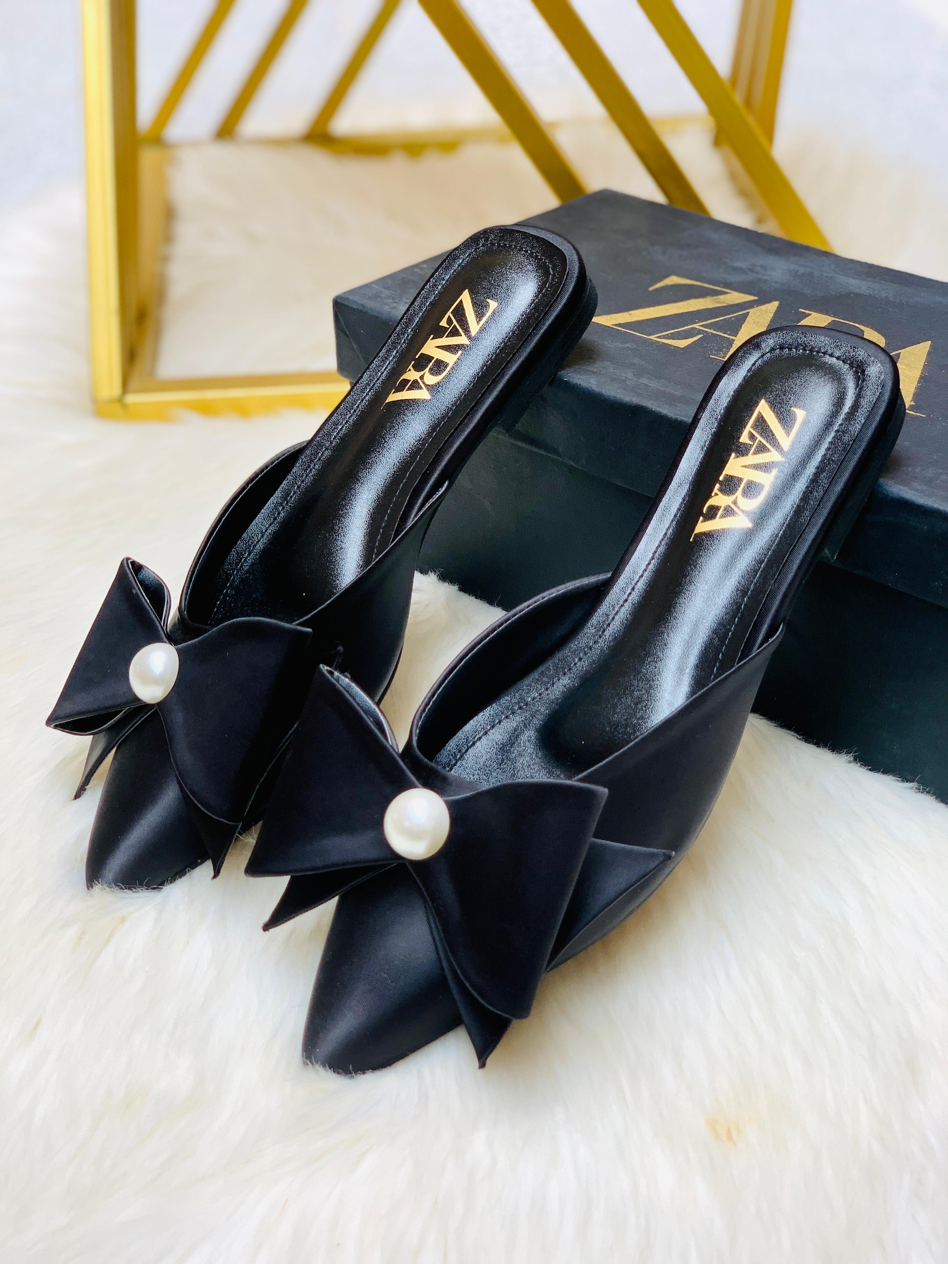 ZARA PEARL BOW FLATS