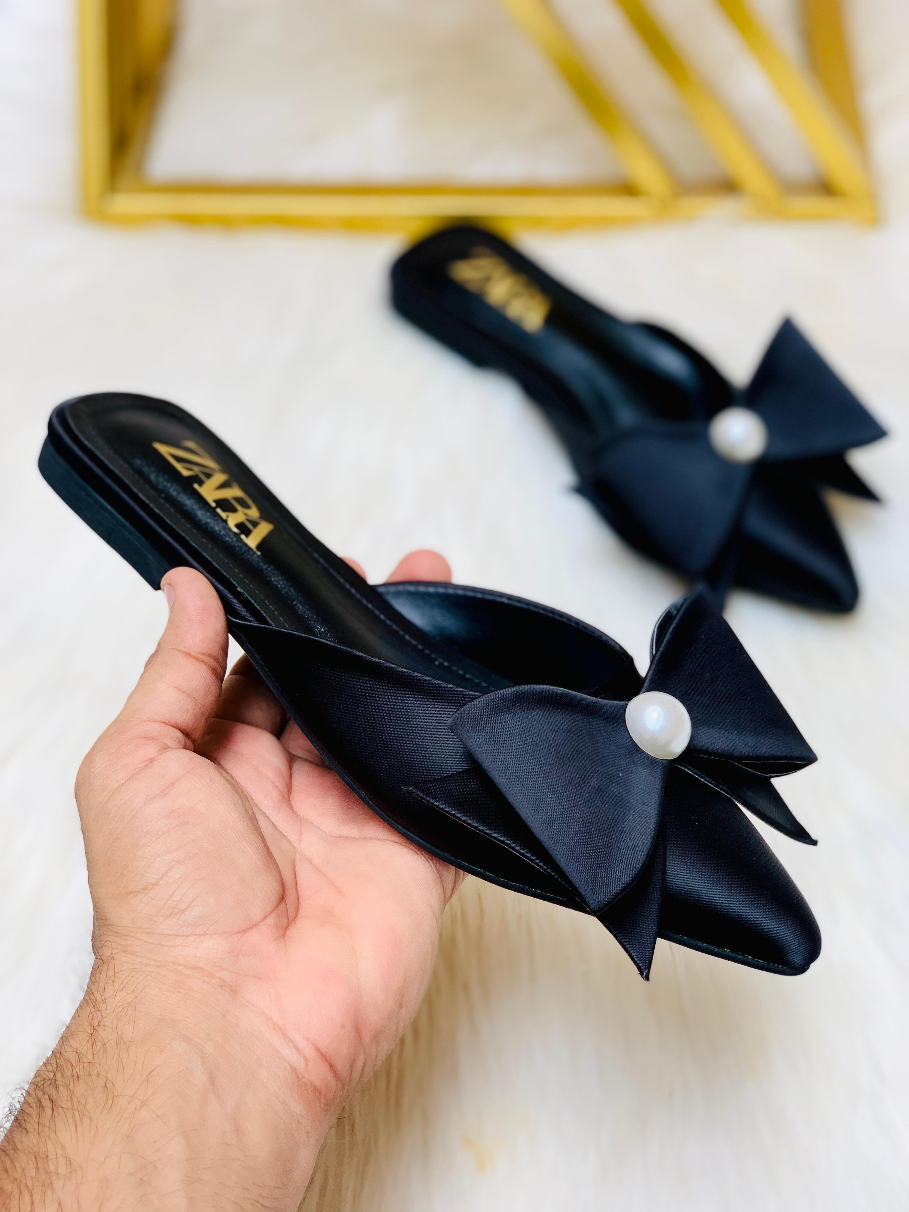 ZARA PEARL BOW FLATS