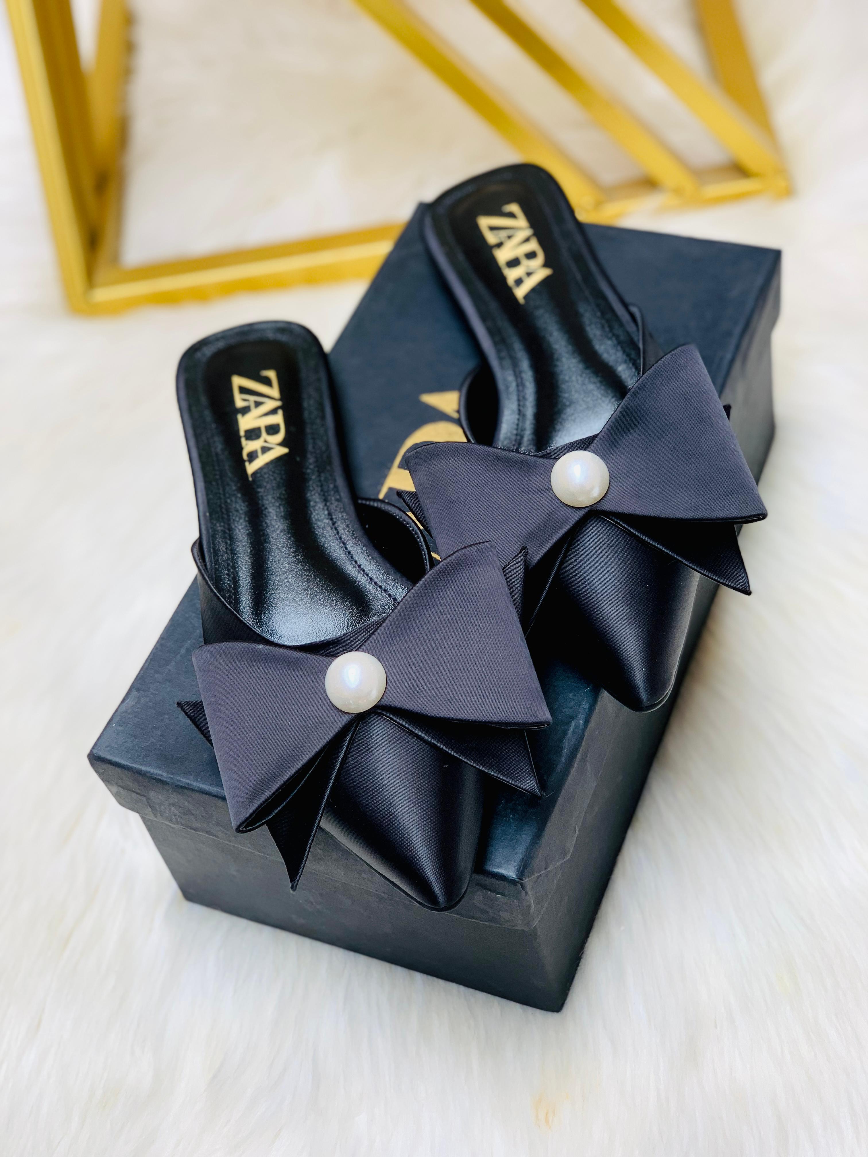 ZARA PEARL BOW FLATS