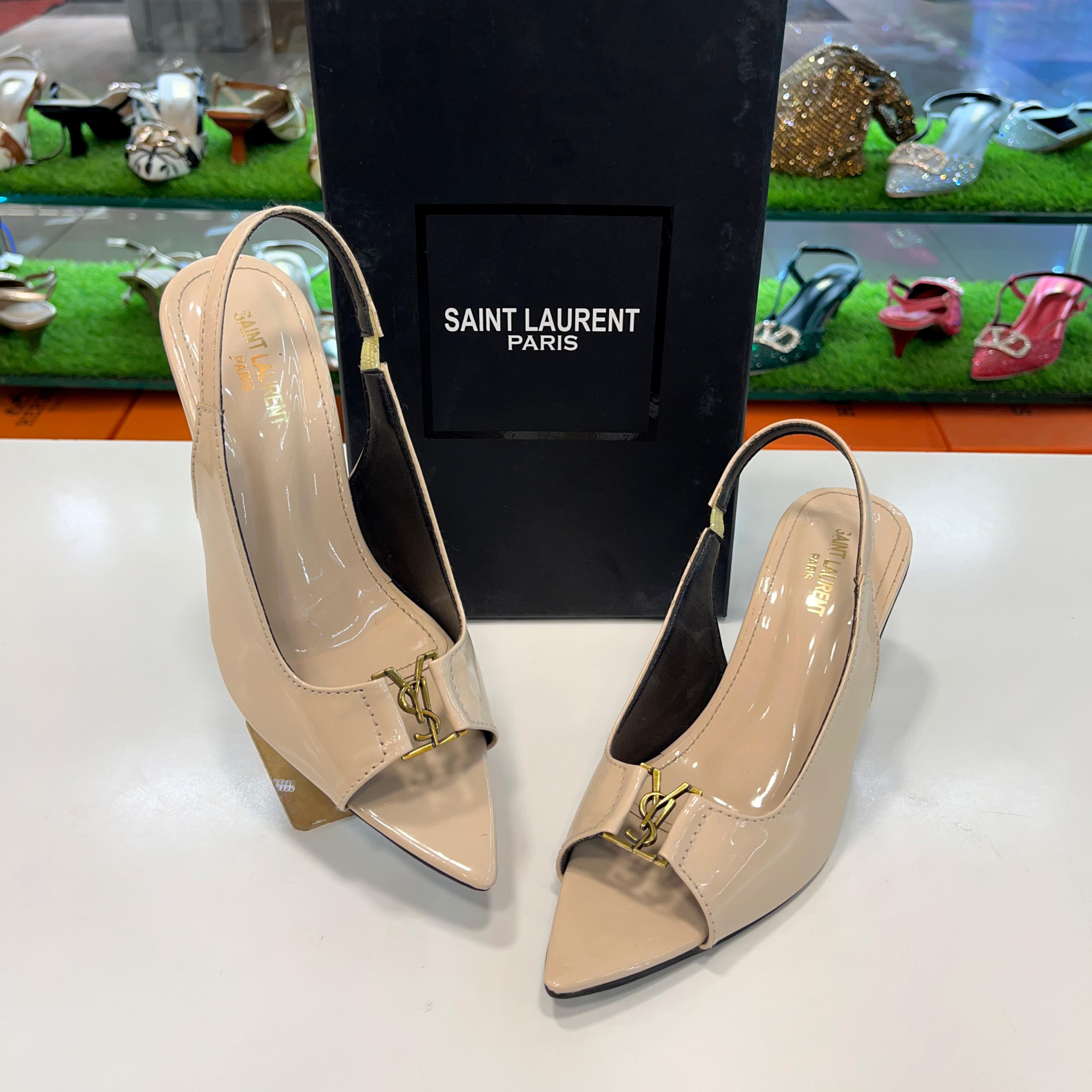 Fioure Luxury Patent Leather Logo Buckle Slingback Heels