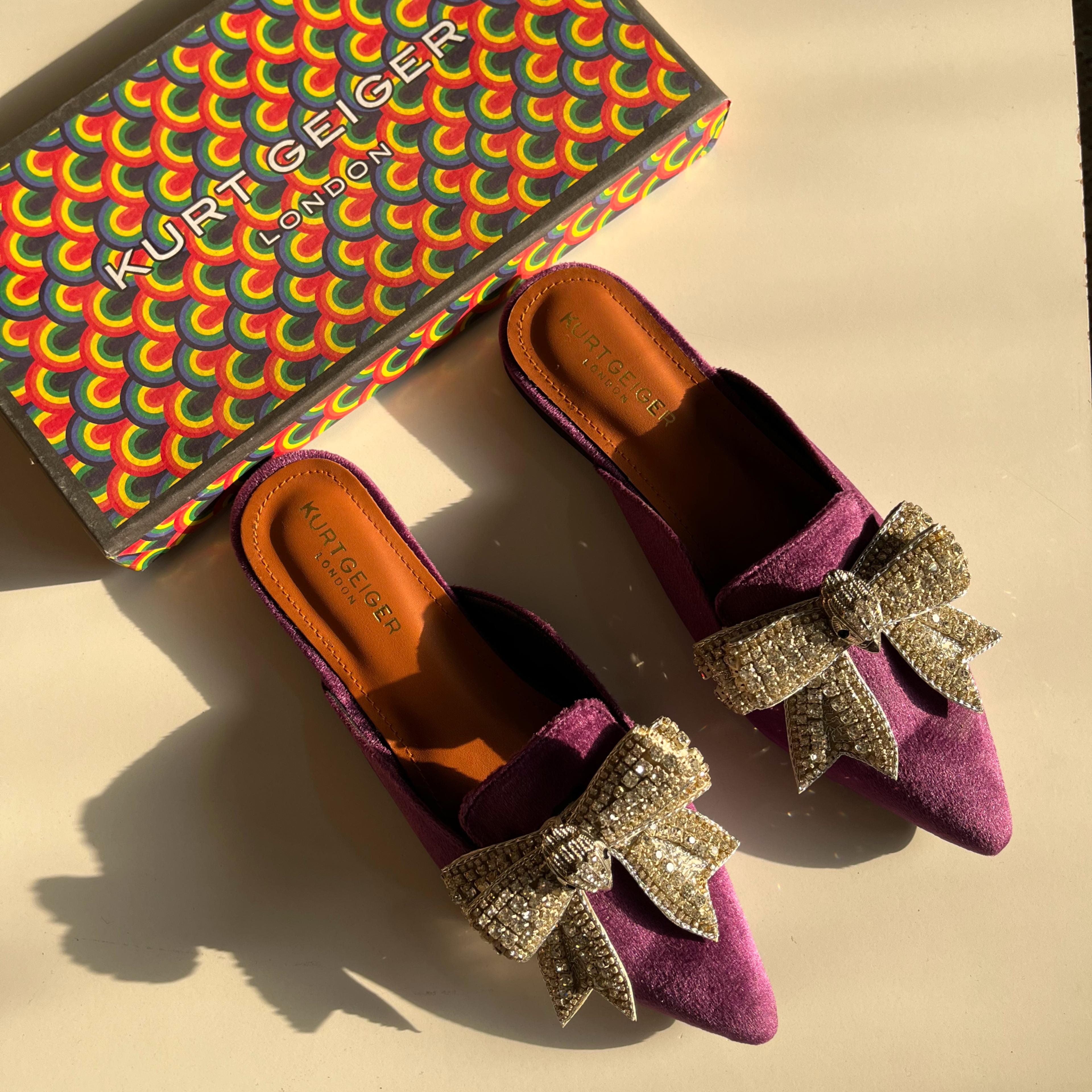 Fioure Luxury Velvet Crystal Bow Flat Mules