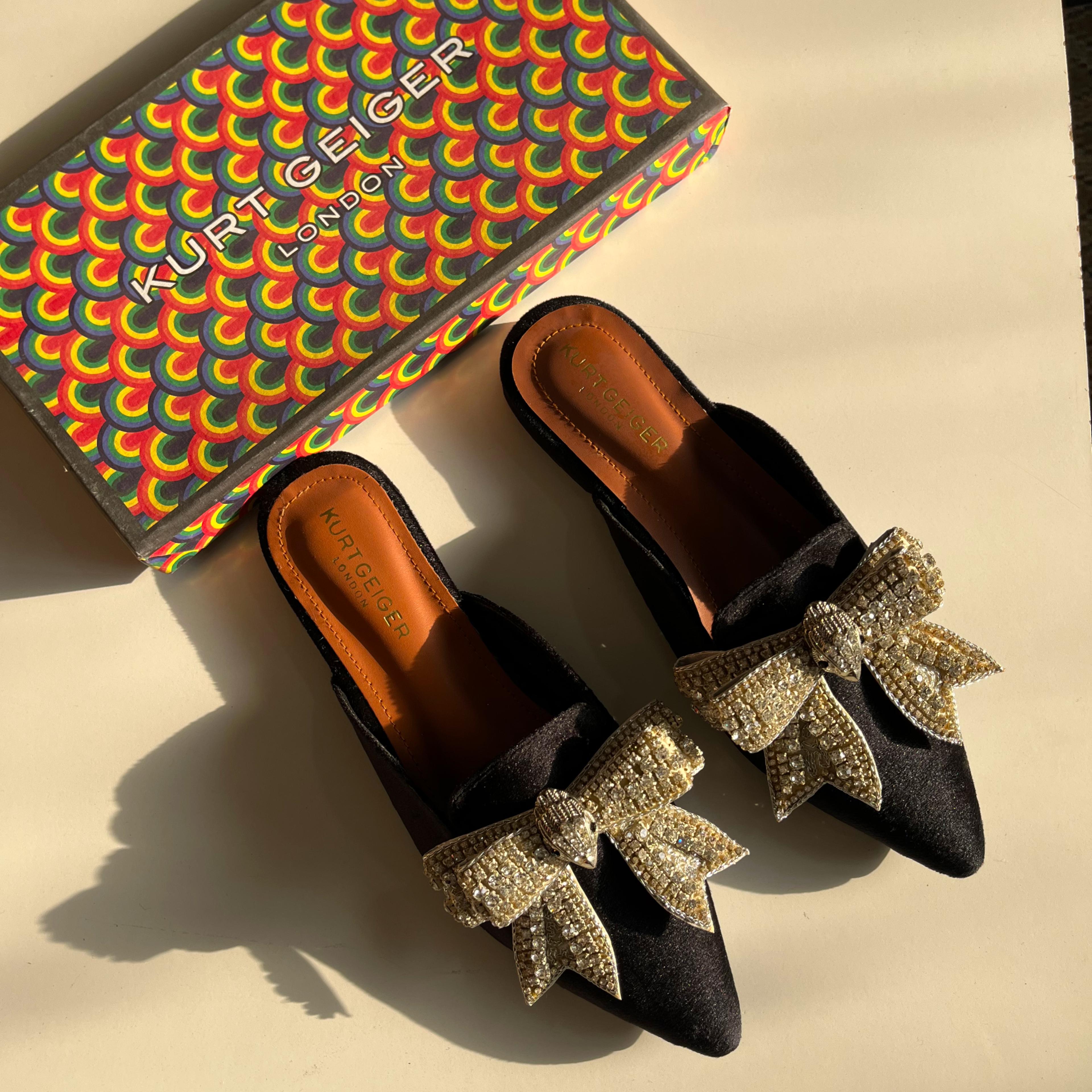 Fioure Luxury Velvet Crystal Bow Flat Mules