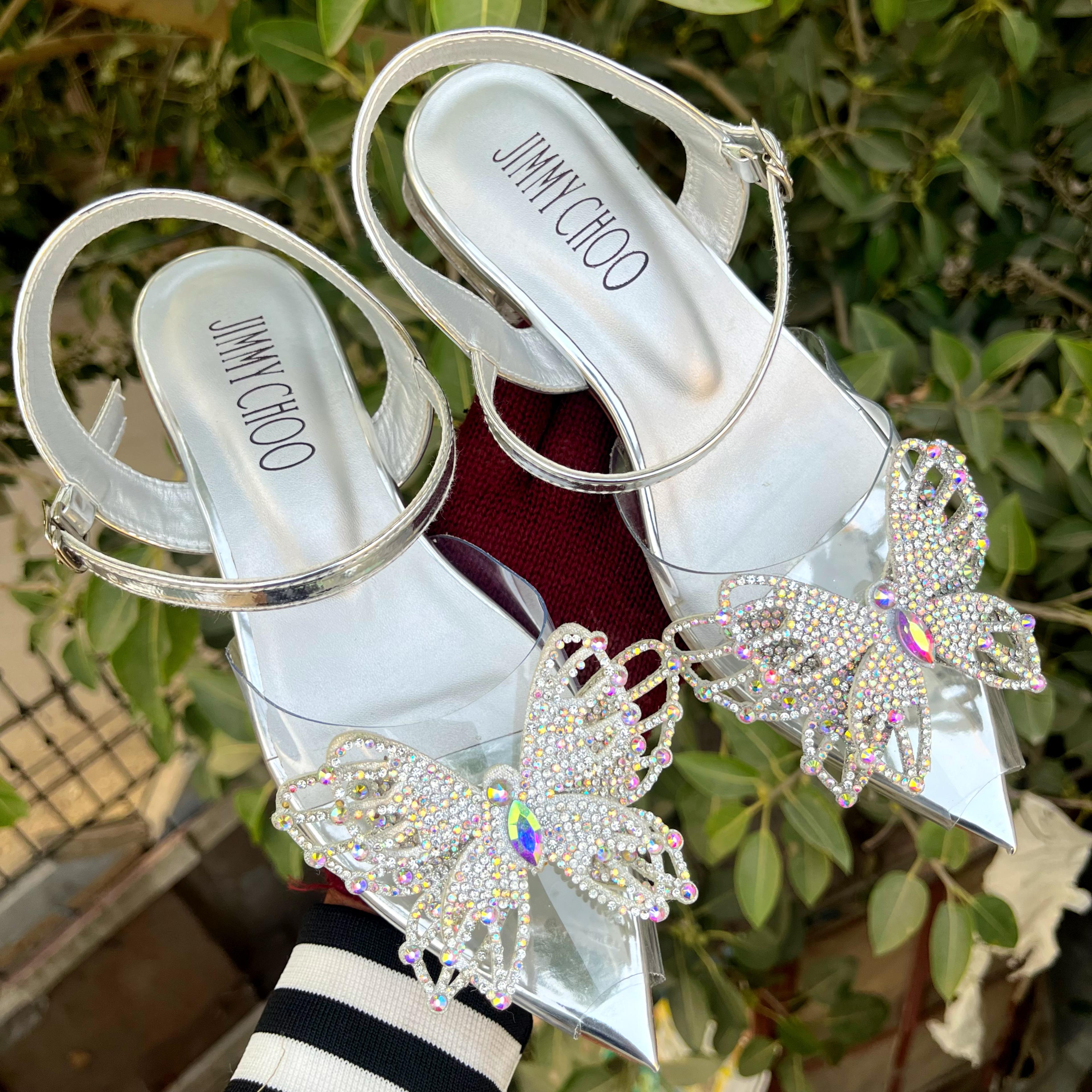 Fioure Luxury Crystal Butterfly Embellished Flat Sandals