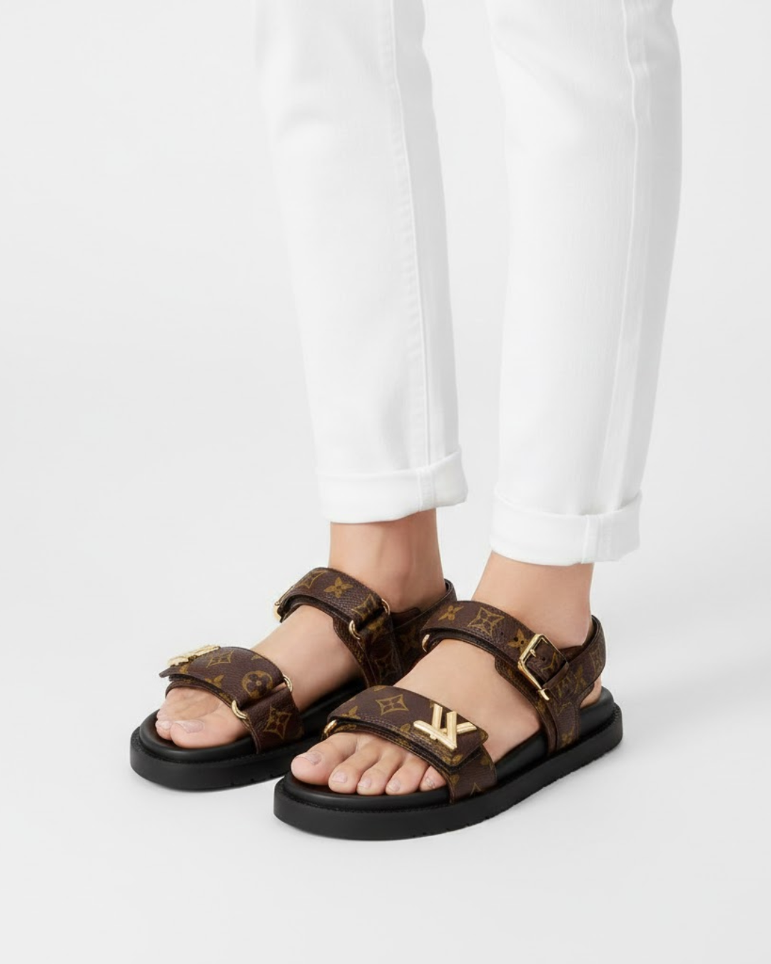 Fioure Luxury Monogram Strap Flat Sandals