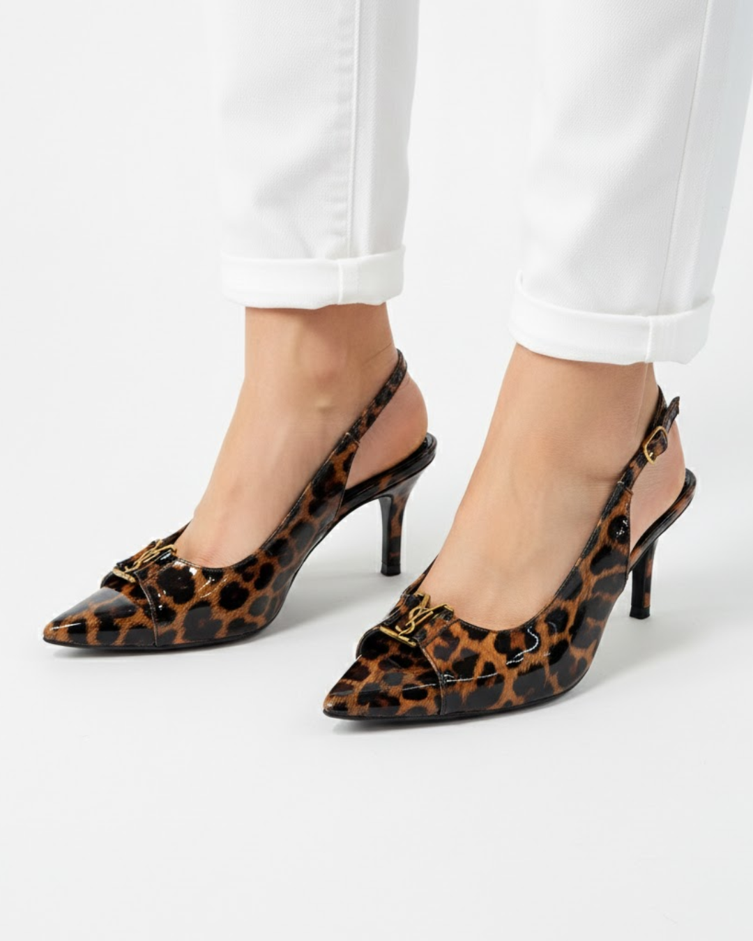 Fioure Luxury Patent Leather Logo Buckle Slingback Heels