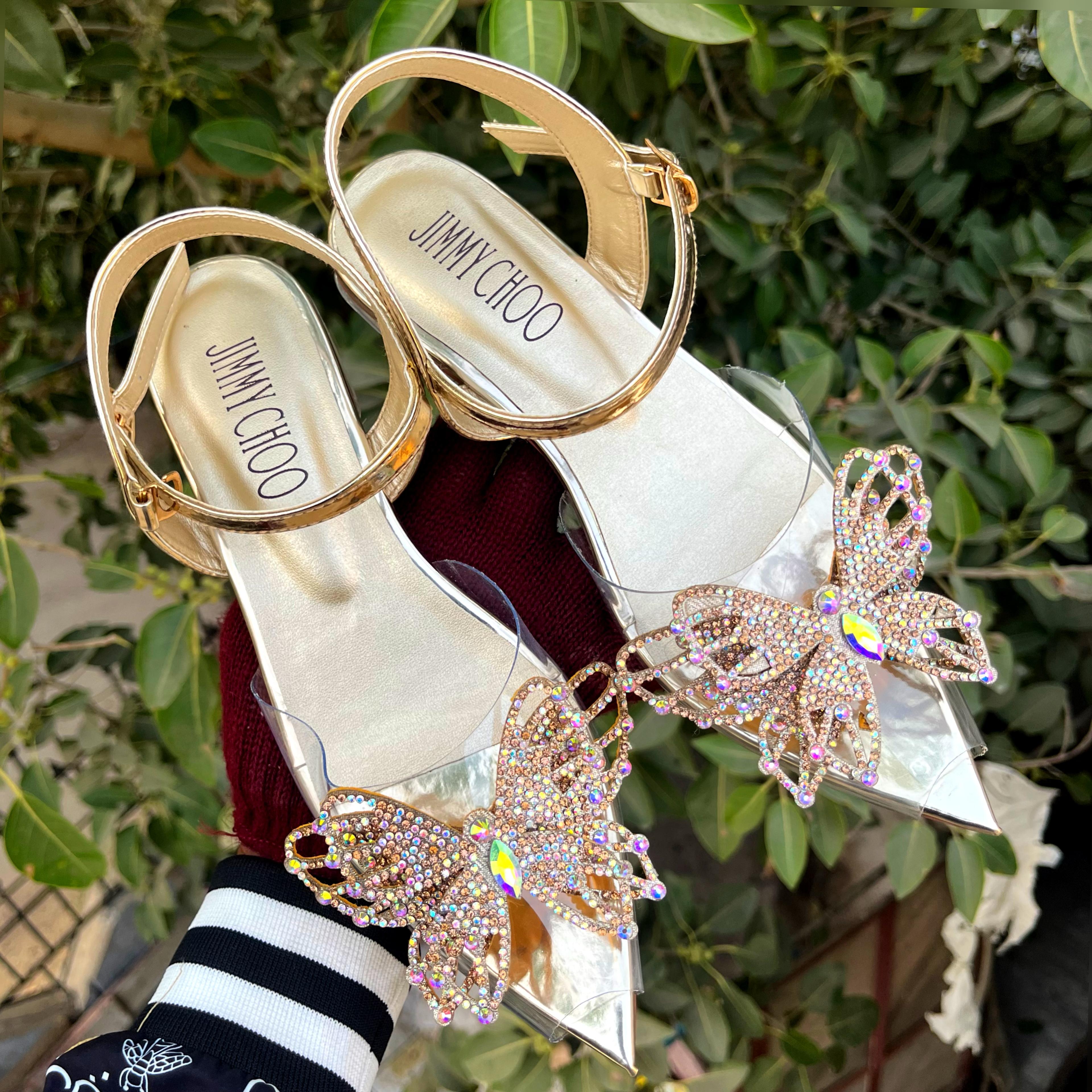 Fioure Luxury Crystal Butterfly Embellished Flat Sandals