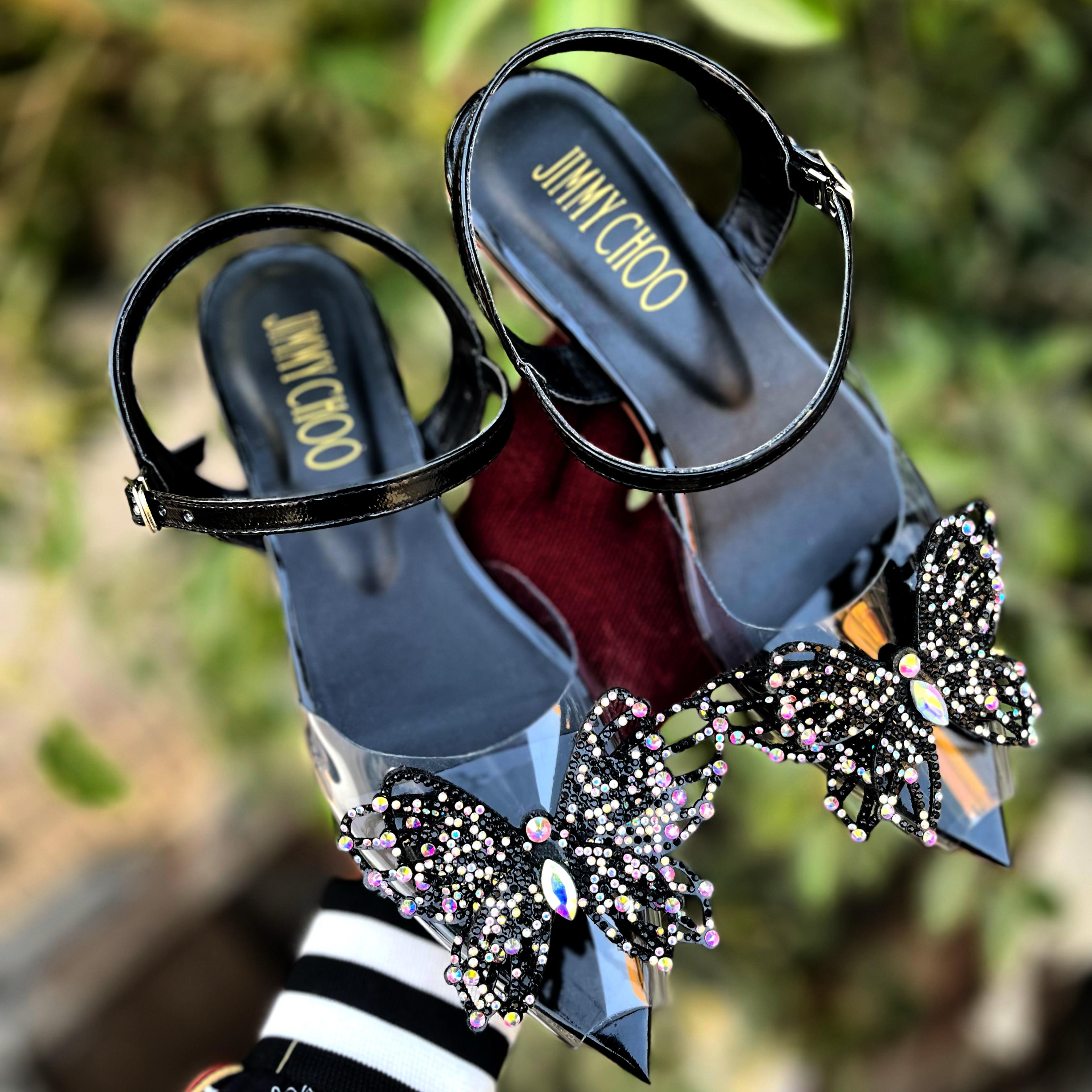 Fioure Luxury Crystal Butterfly Embellished Flat Sandals