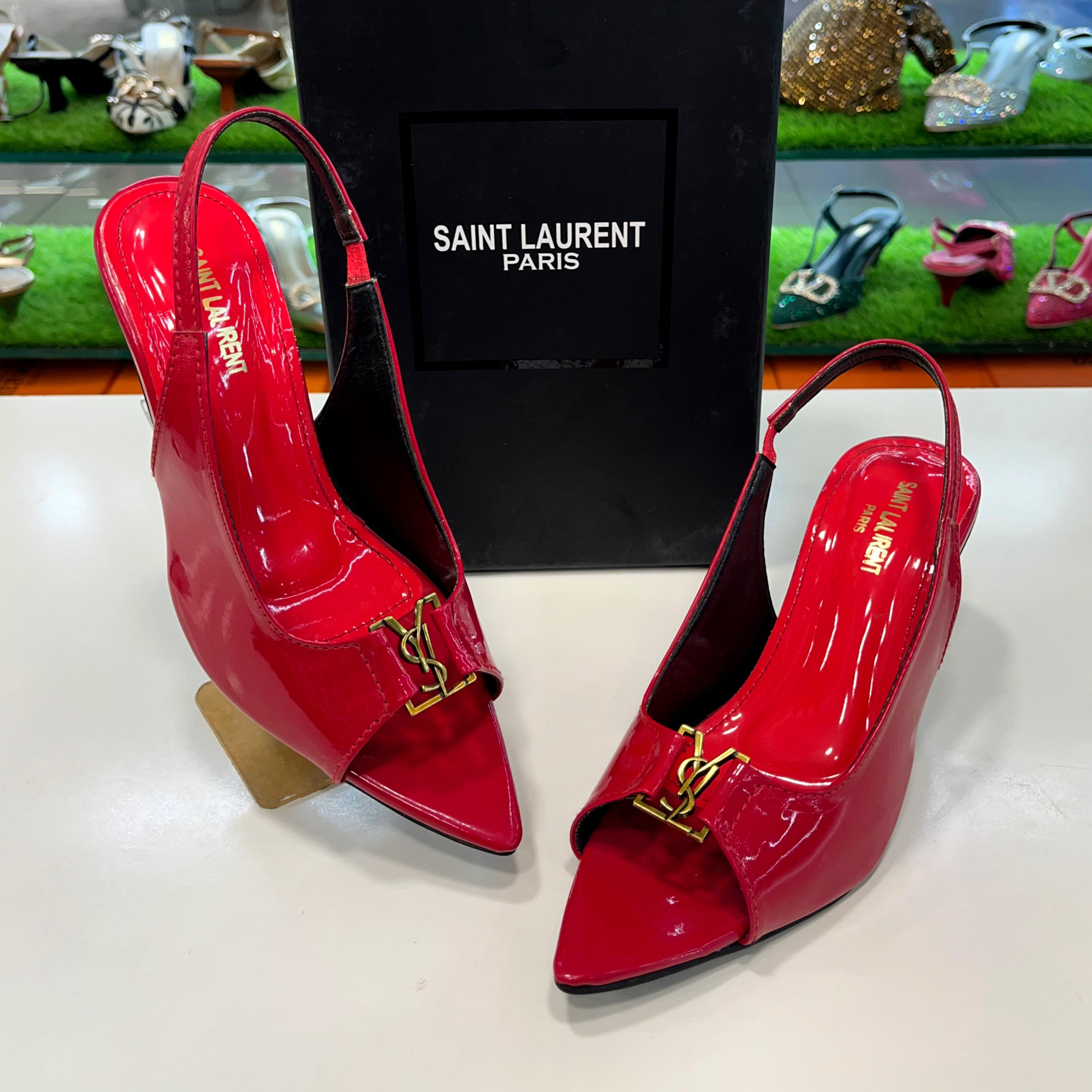 Fioure Luxury Patent Leather Logo Buckle Slingback Heels