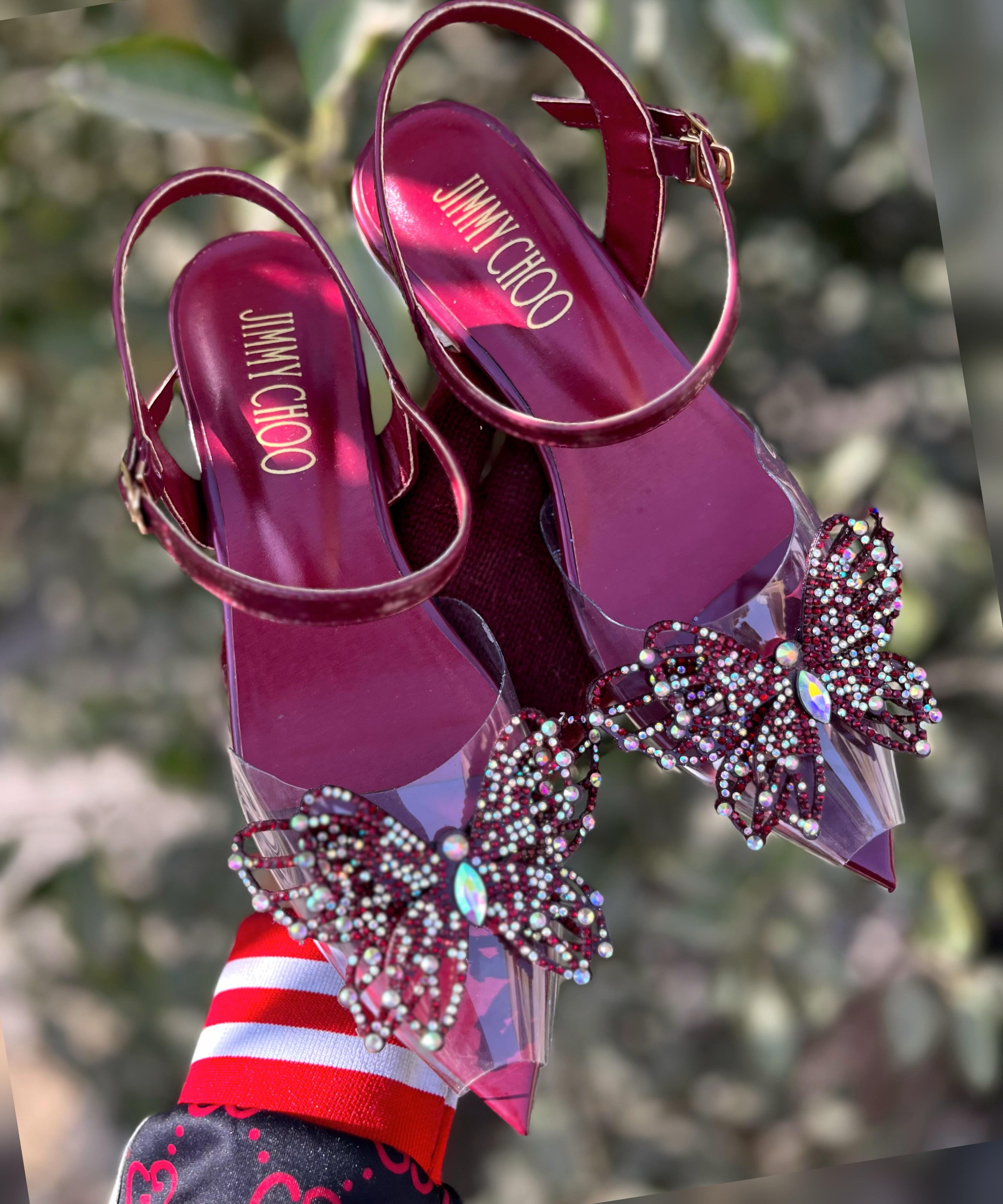 Fioure Luxury Crystal Butterfly Embellished Flat Sandals