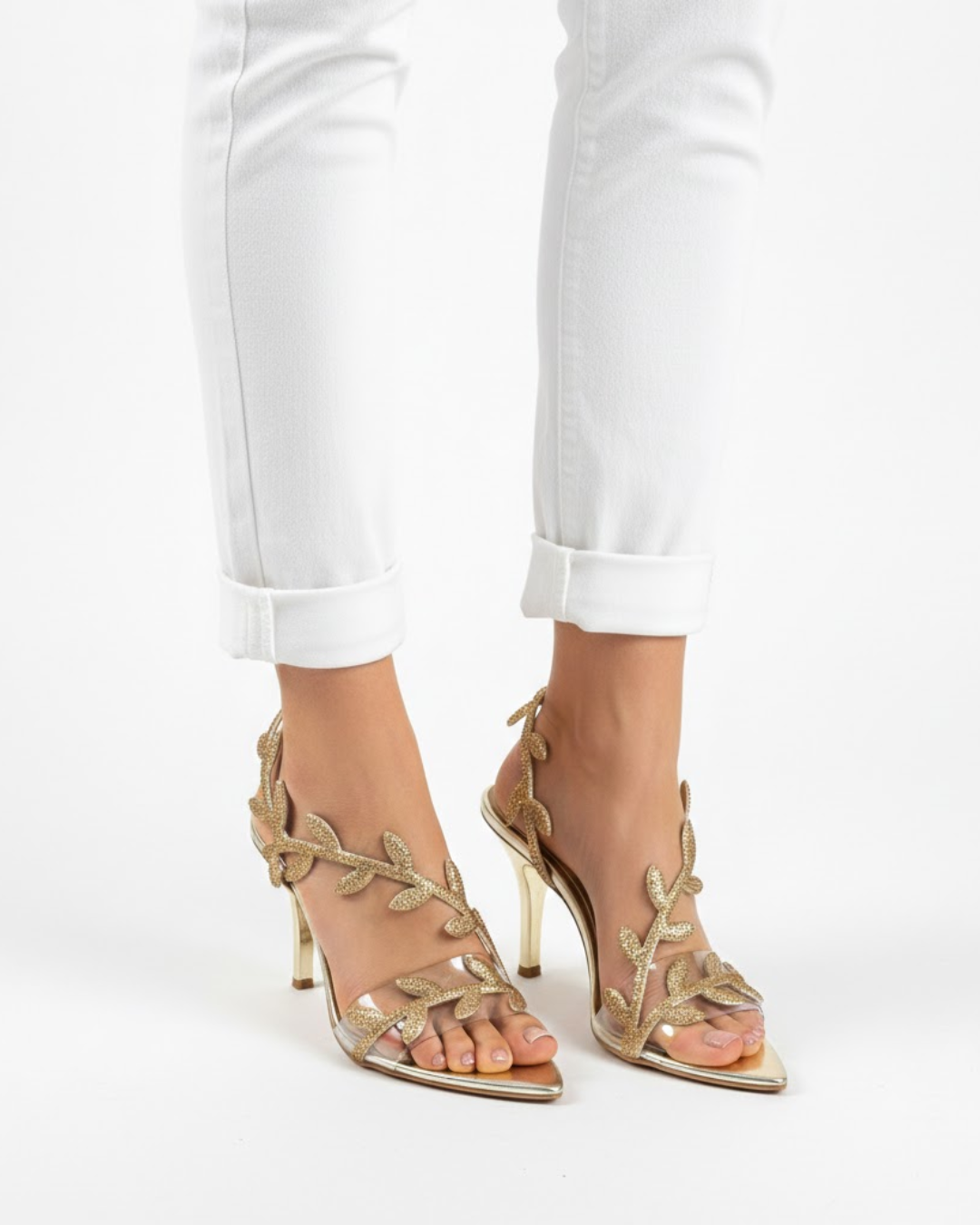 Fioure Luxury Embellished Leaf Detail Heels