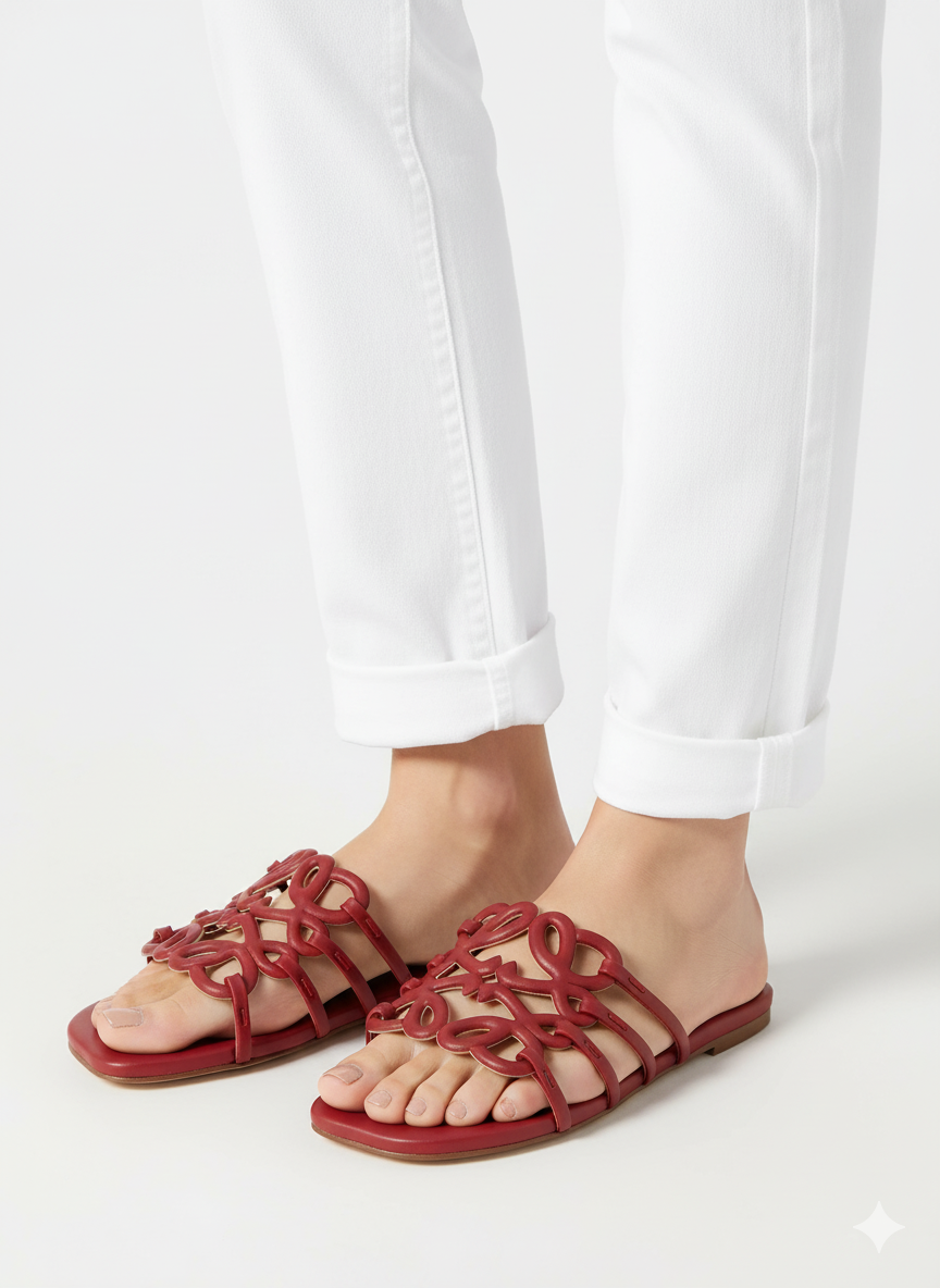 LOEWE PETAL ANAGRAM SLIDE SANDALS.