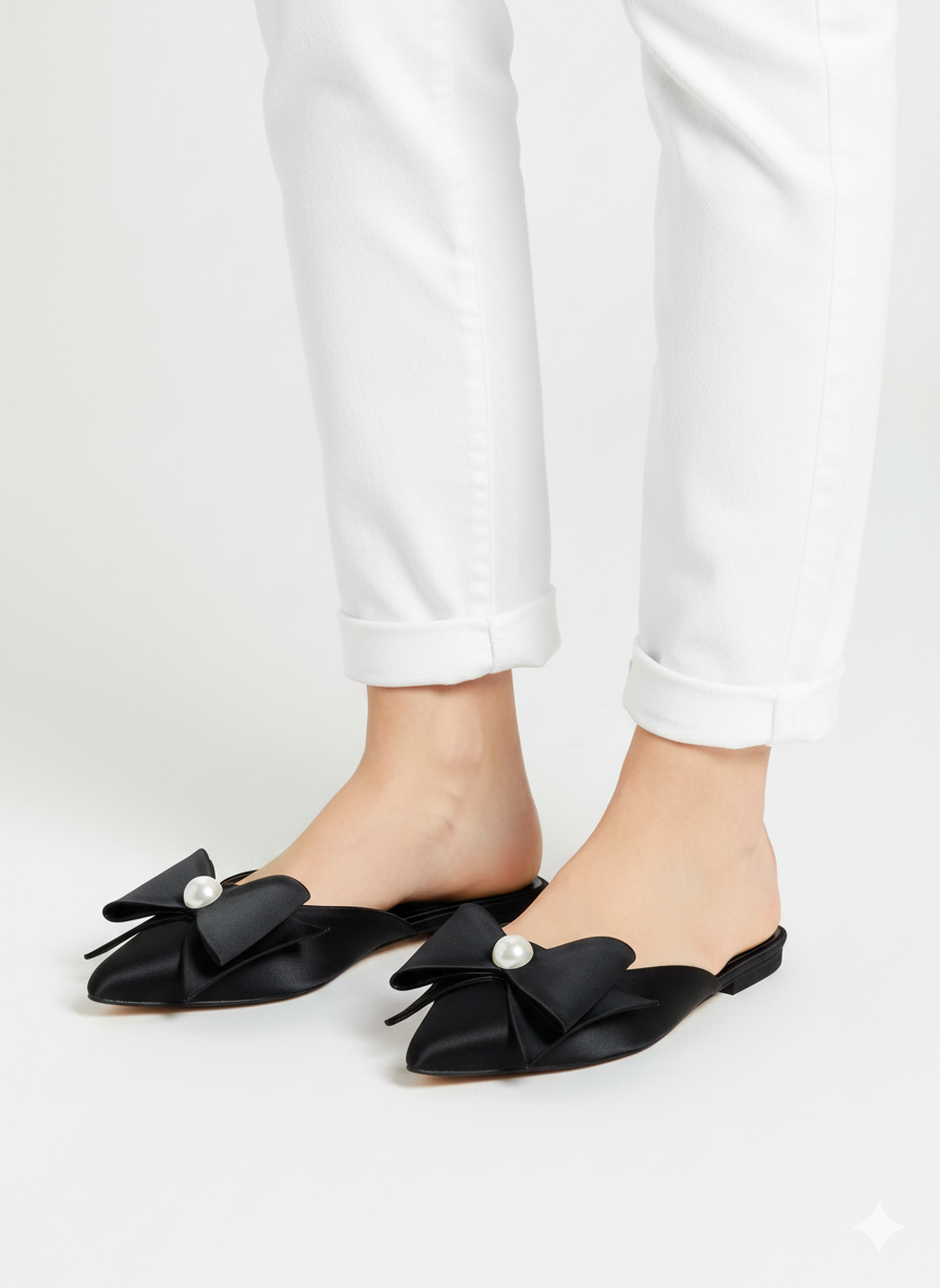 ZARA PEARL BOW FLATS
