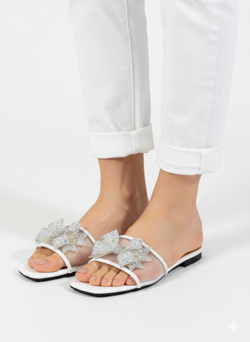 JIMMY CHOO BOW NET FLATS