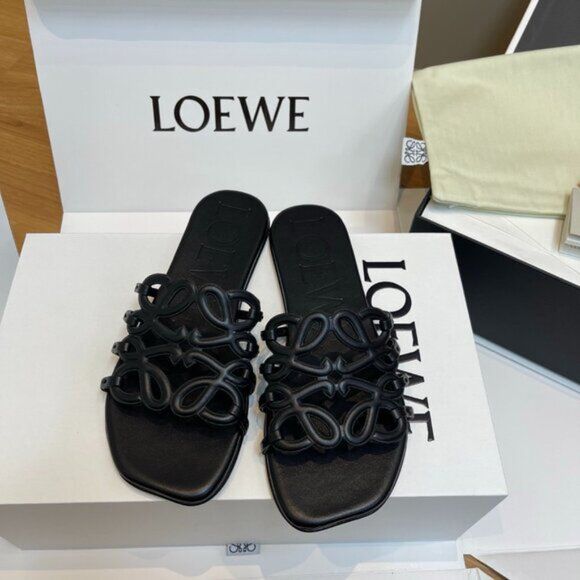 LOEWE PETAL ANAGRAM SLIDE SANDALS.