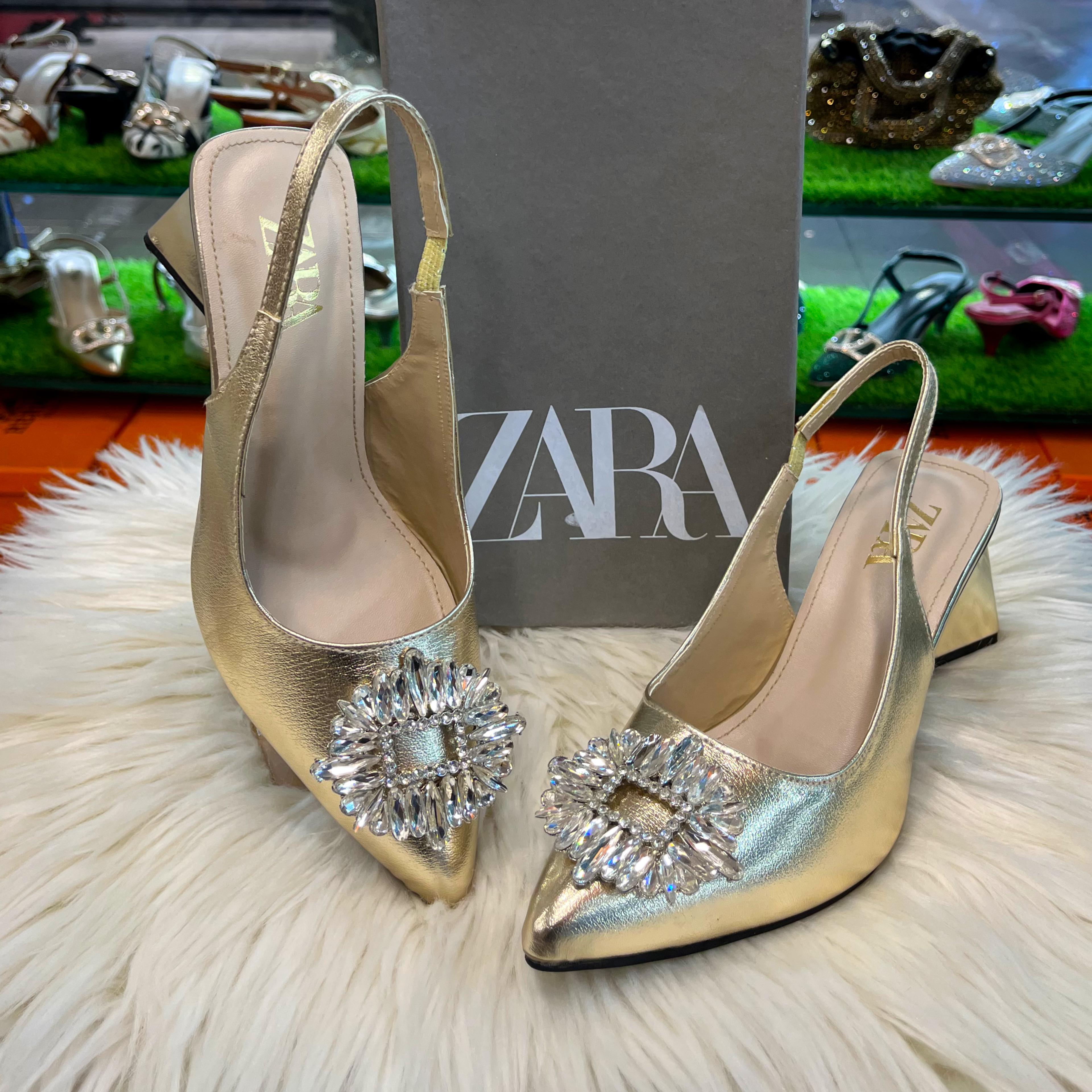 Fioure Luxury Crystal Embellished Metallic Slingback Heels