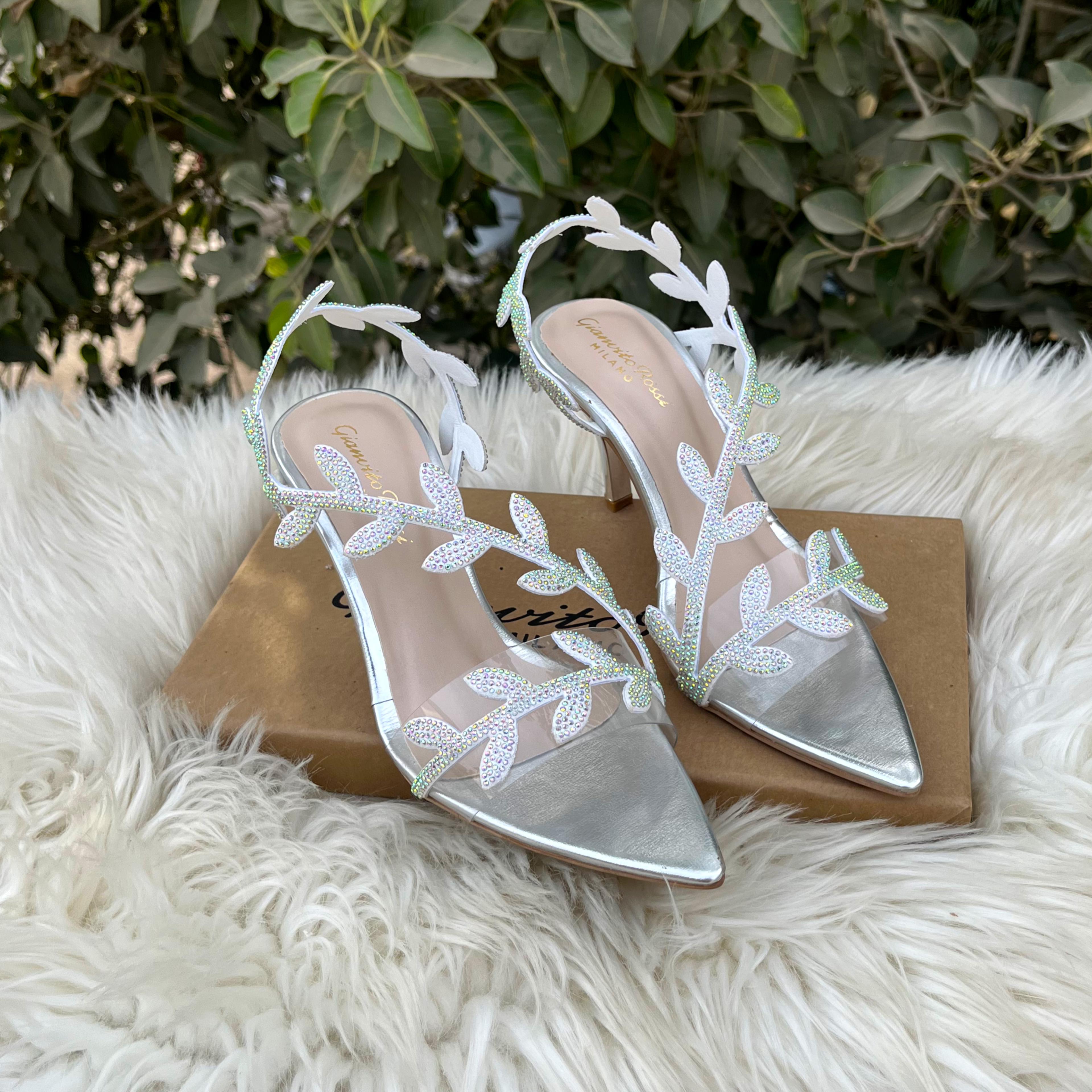 Fioure Luxury Embellished Leaf Detail Heels