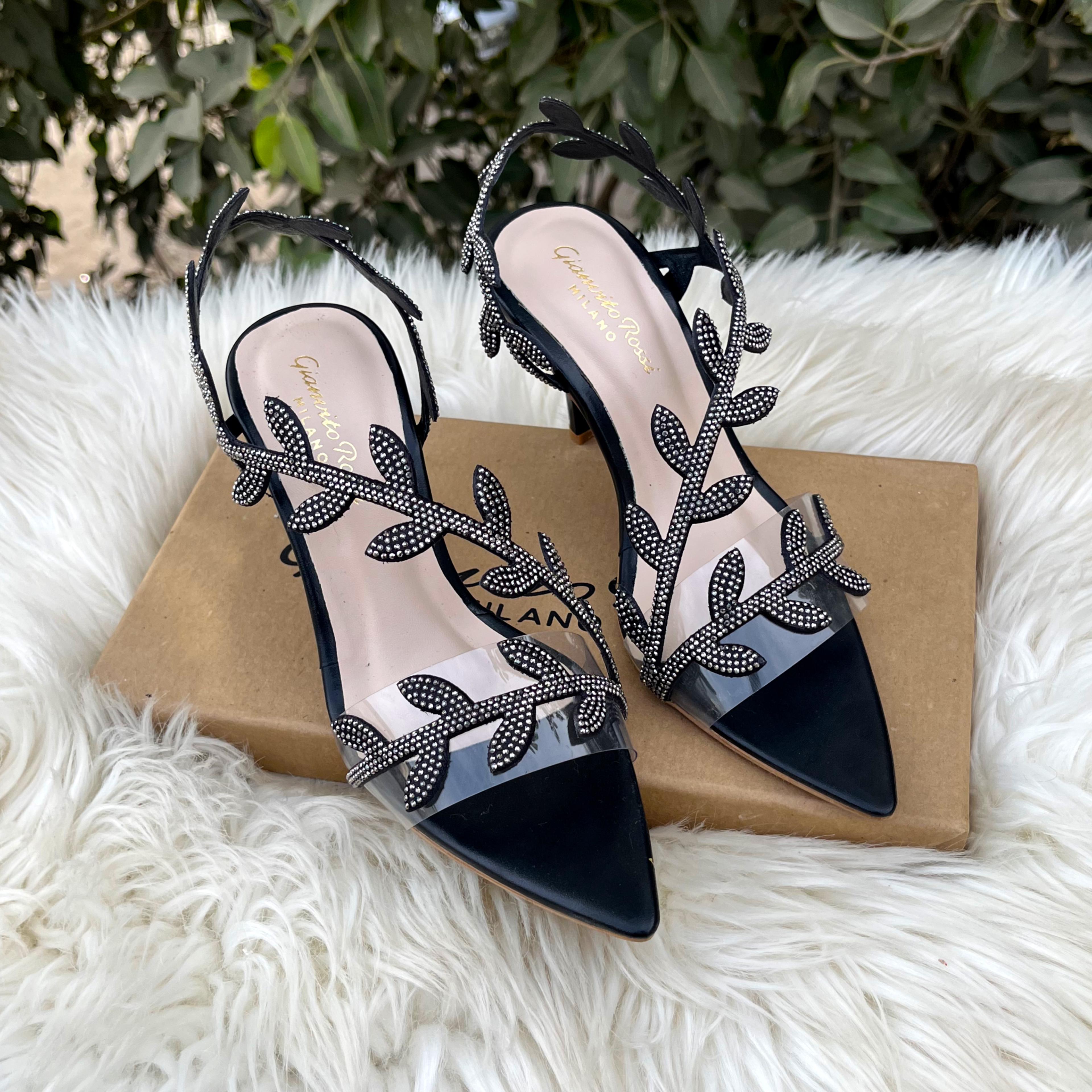 Fioure Luxury Embellished Leaf Detail Heels