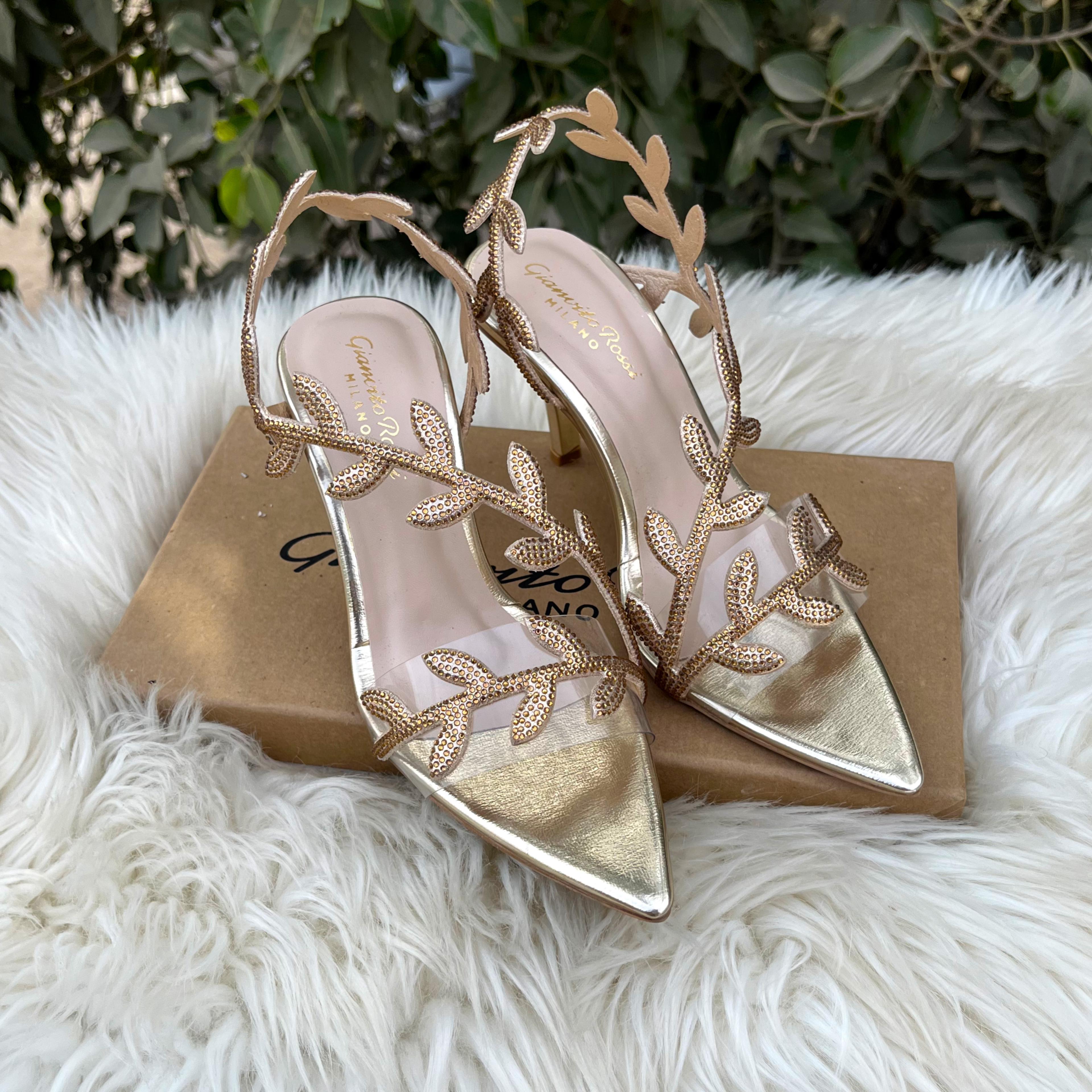 Fioure Luxury Embellished Leaf Detail Heels