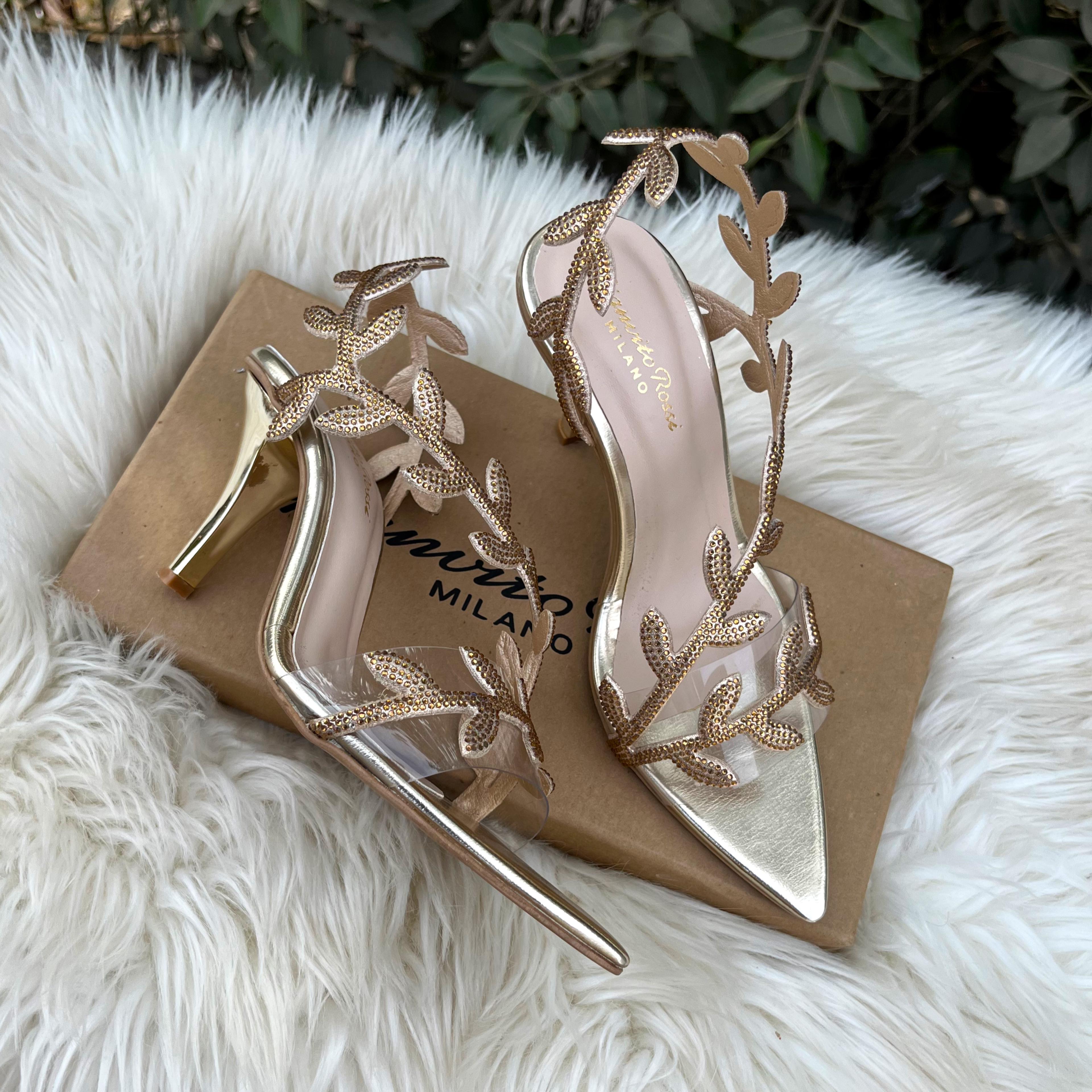 Fioure Luxury Embellished Leaf Detail Heels