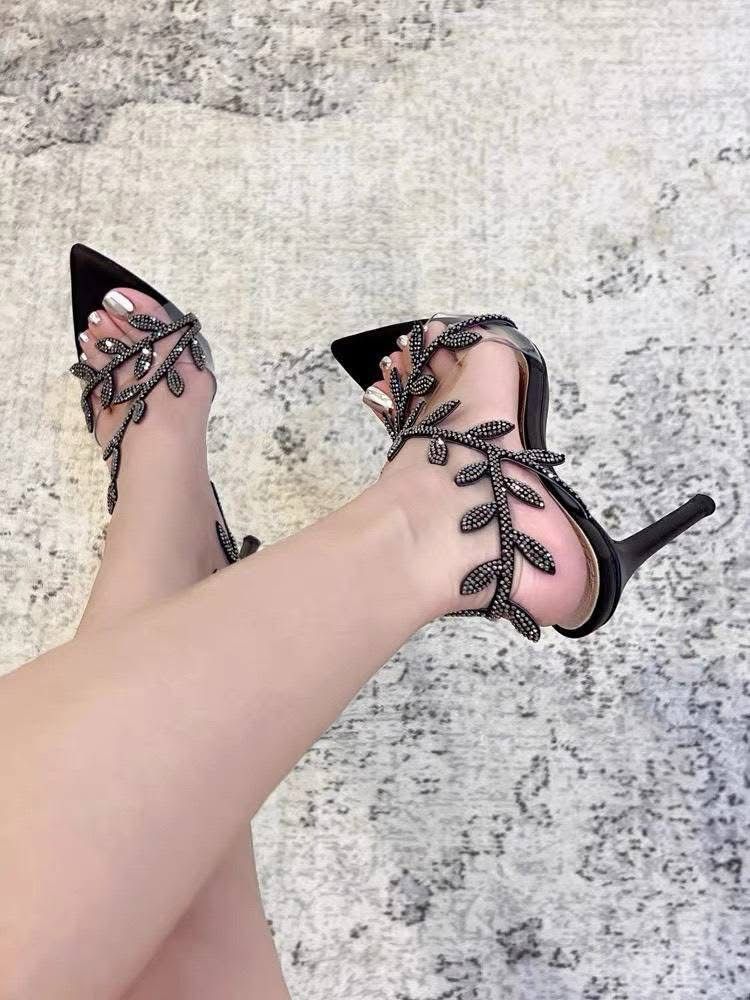 Fioure Luxury Embellished Leaf Detail Heels