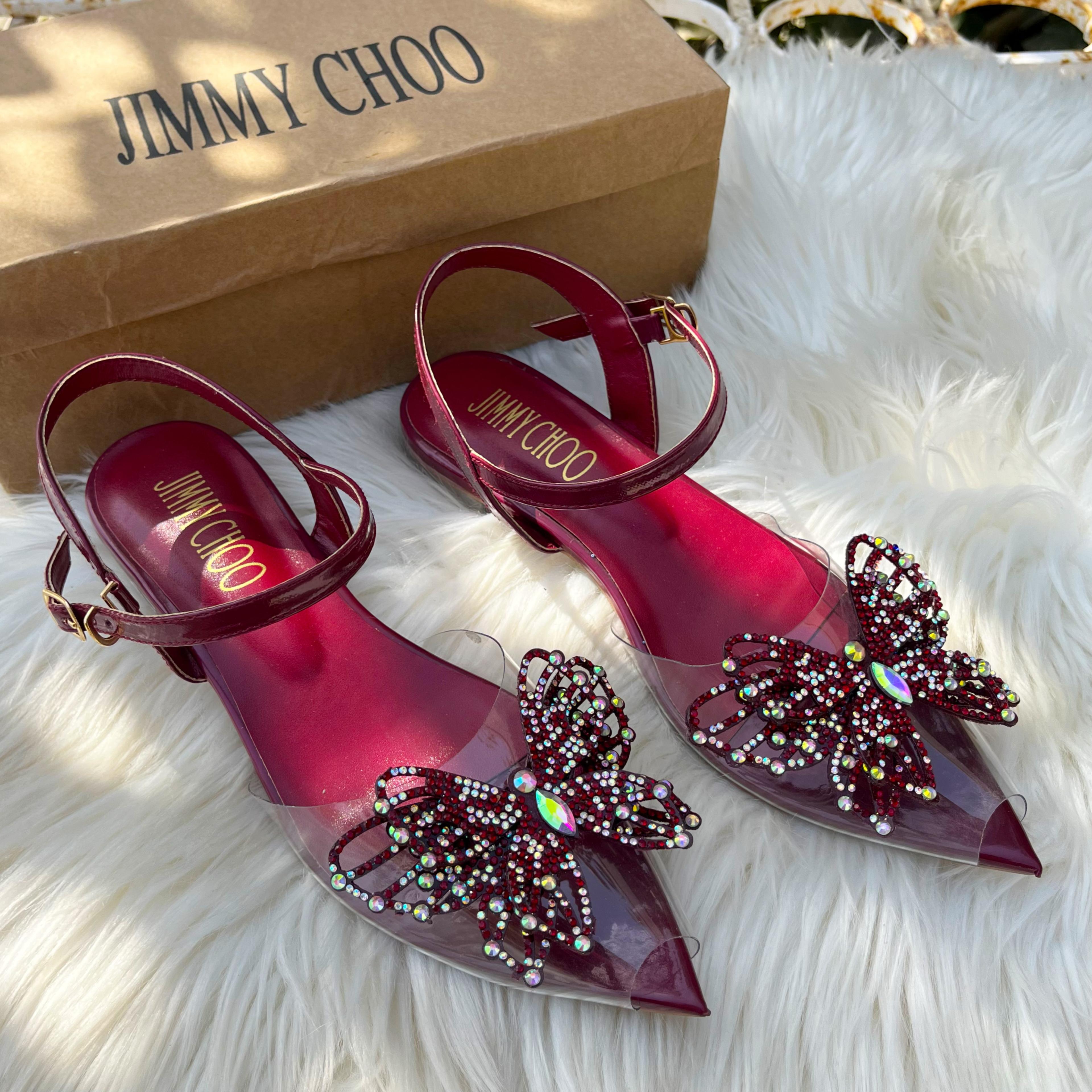 Fioure Luxury Crystal Butterfly Embellished Flat Sandals