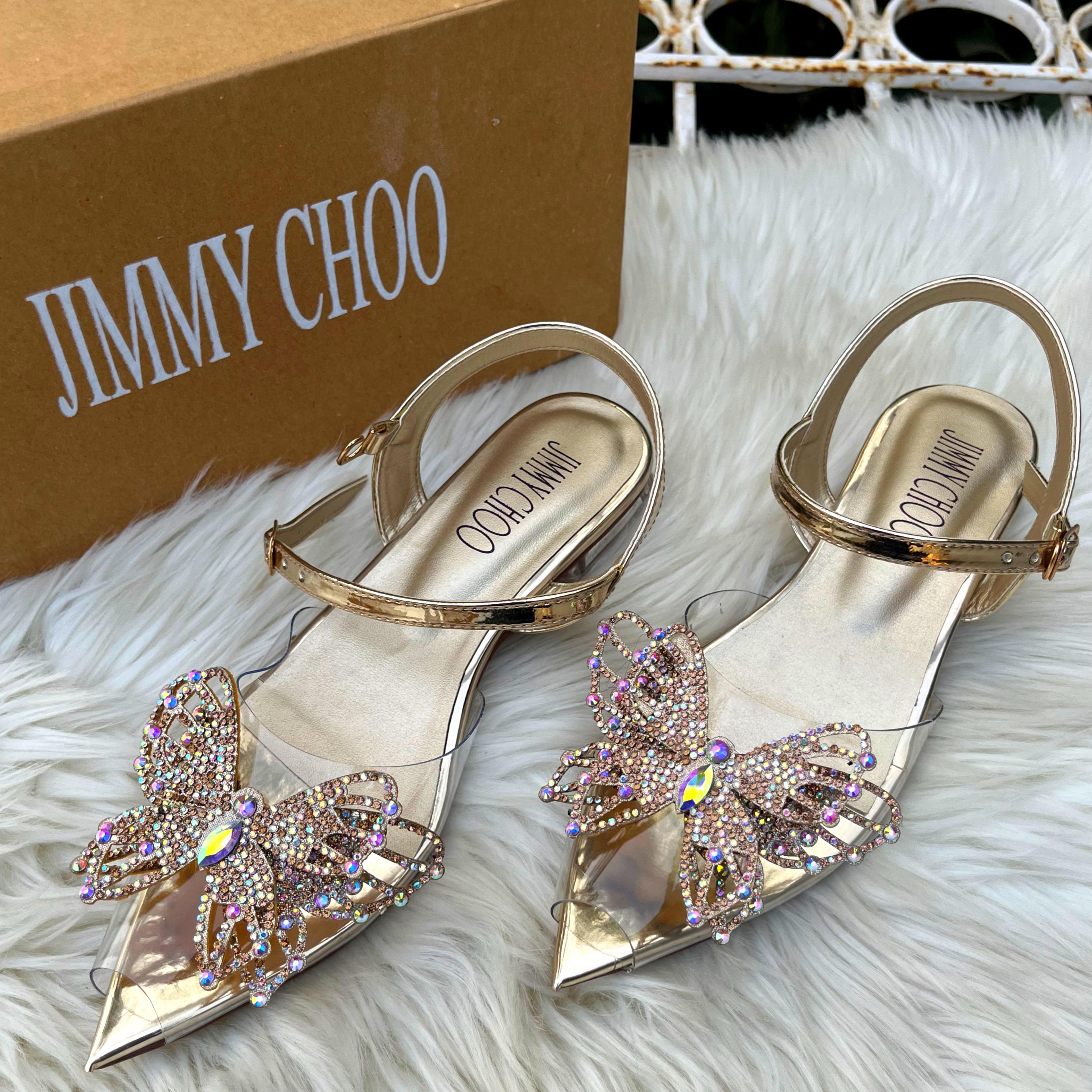 Fioure Luxury Crystal Butterfly Embellished Flat Sandals