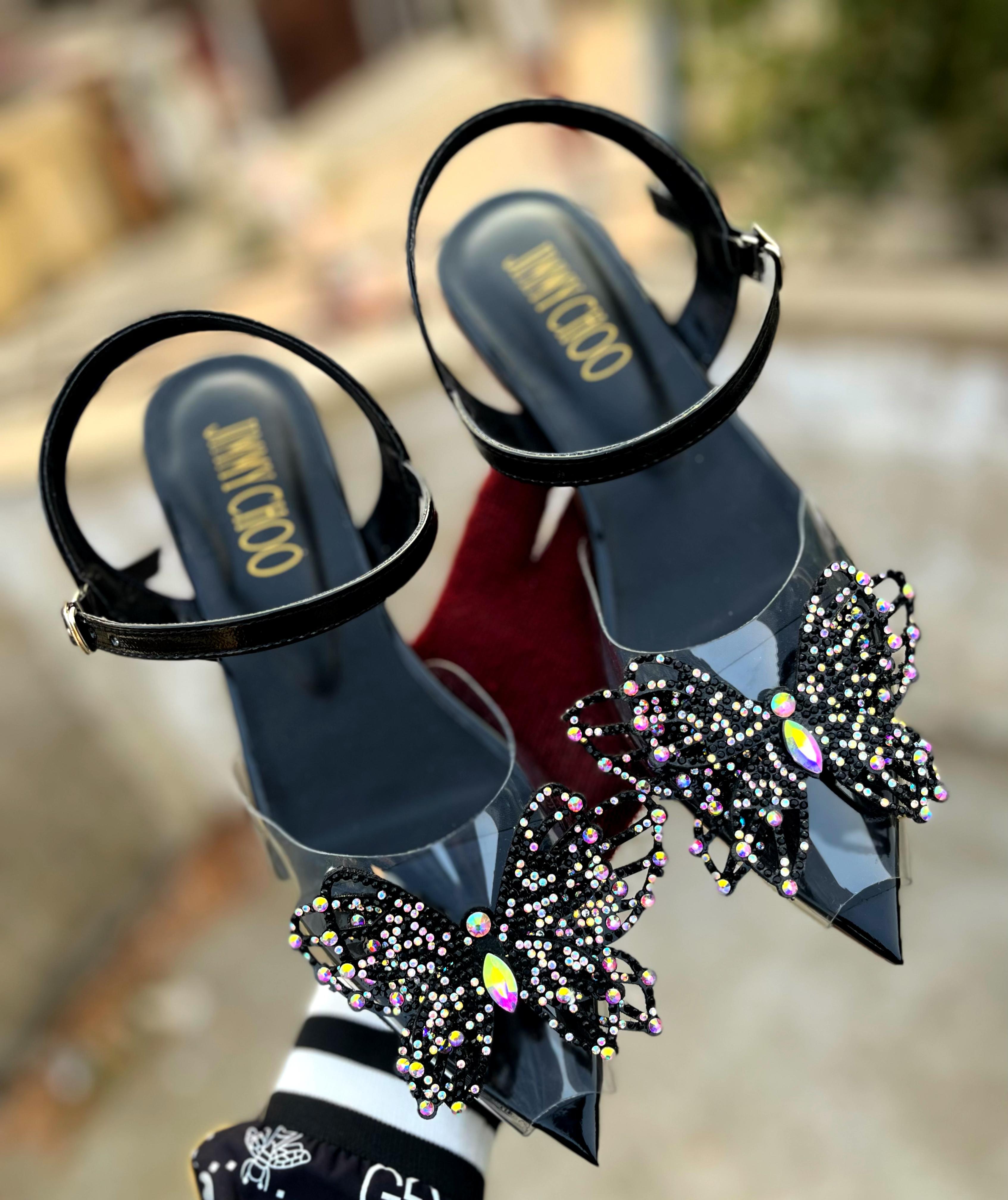 Fioure Luxury Crystal Butterfly Embellished Flat Sandals