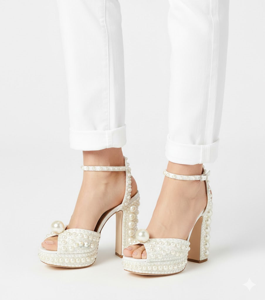 Fioure's White High Heel Platform Sandals J-I-M-M-Y C-H-O-O